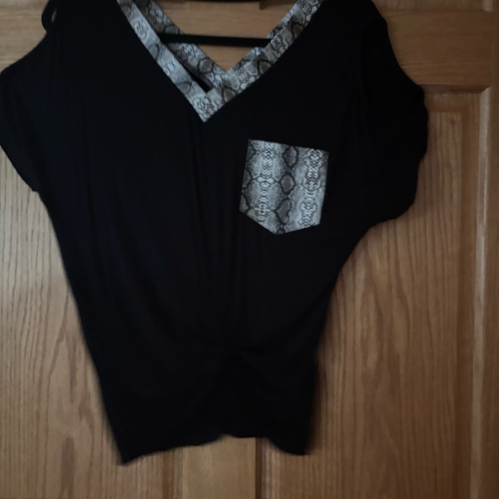 VENUS Black Top with Snake Print Details